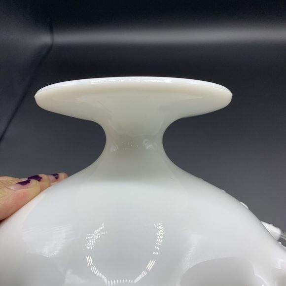 Vintage Fenton Silver Crest Milk Glass Ruffled Pedestal Compote Candy Dish Bowl - Picture 6 of 9